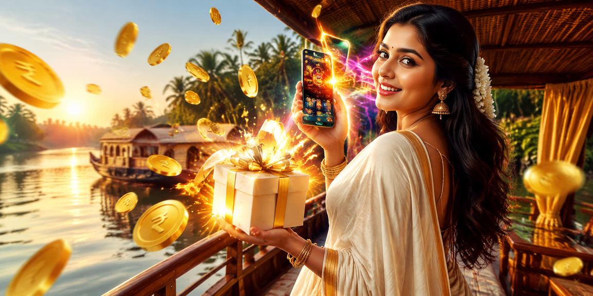 Kerala backwaters scenic view with sports betting theme