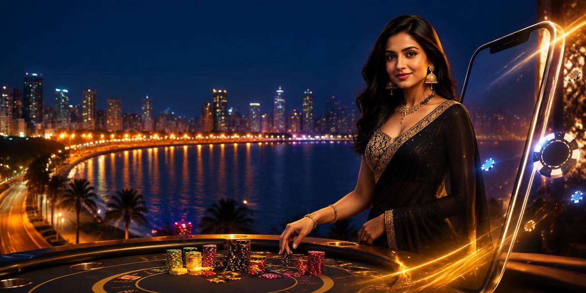 Mobile lottery and casino application shown in Mumbai Marine Drive environment