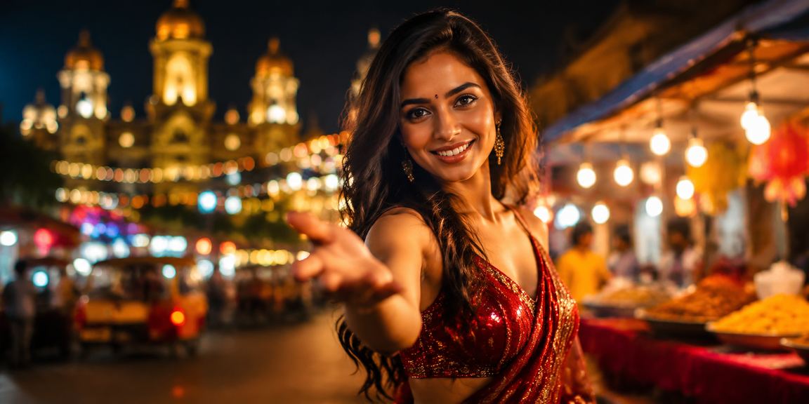 Night market in Pune city with lights, entertainment and casino signs